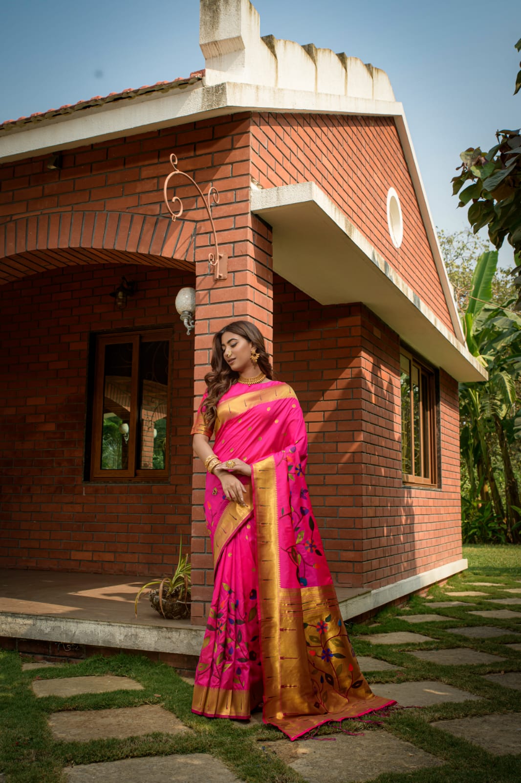Rose Radiance Paithani - Pure Handloom Soft Silk Saree with Gold Zari