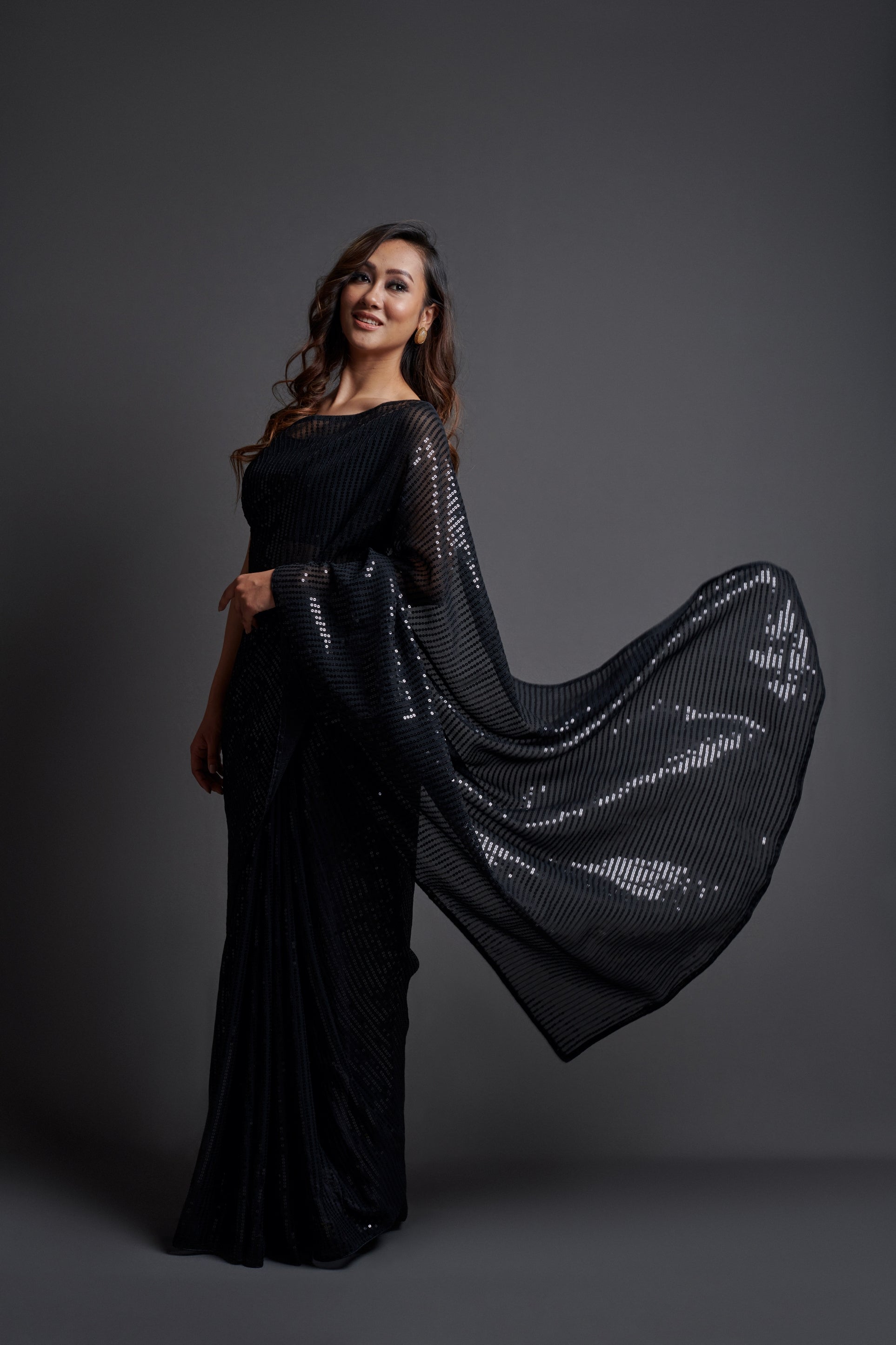 Black Georgette Saree with Designer Sequins Embroidery & Banglori Silk Blouse