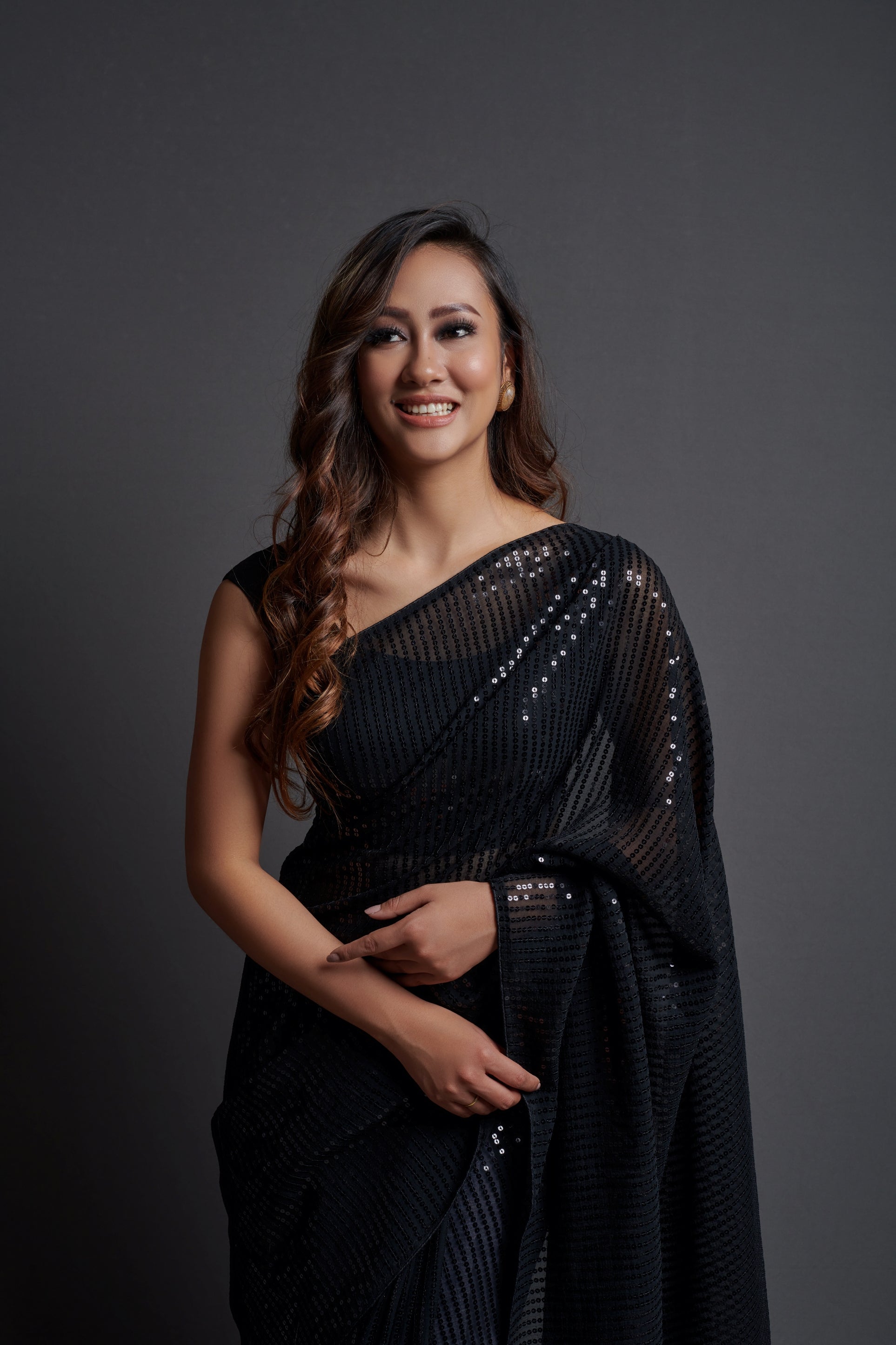 Black Georgette Saree with Designer Sequins Embroidery & Banglori Silk Blouse
