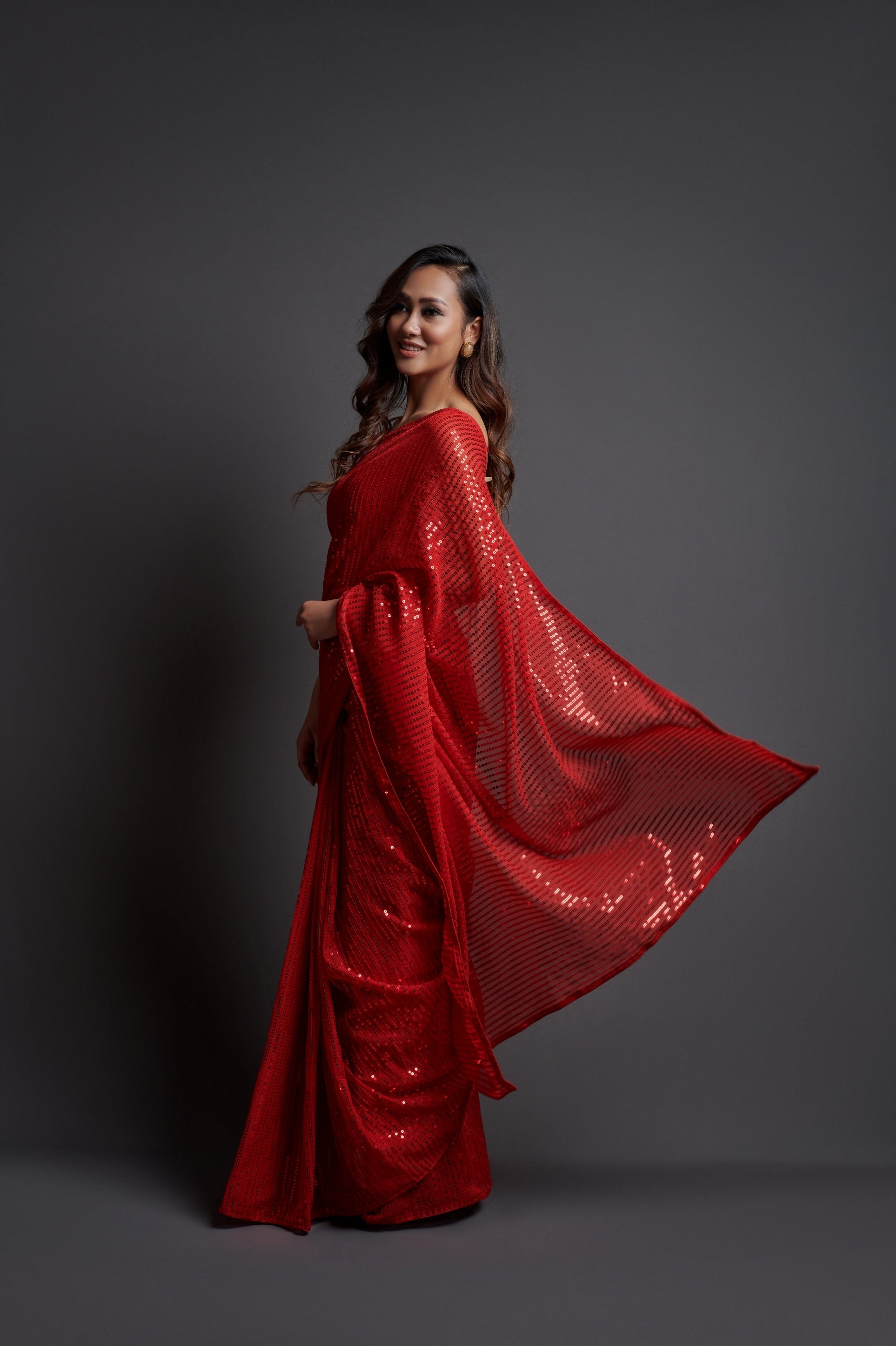 Red Georgette Saree with Designer Sequins Embroidery & Banglori Silk Blouse