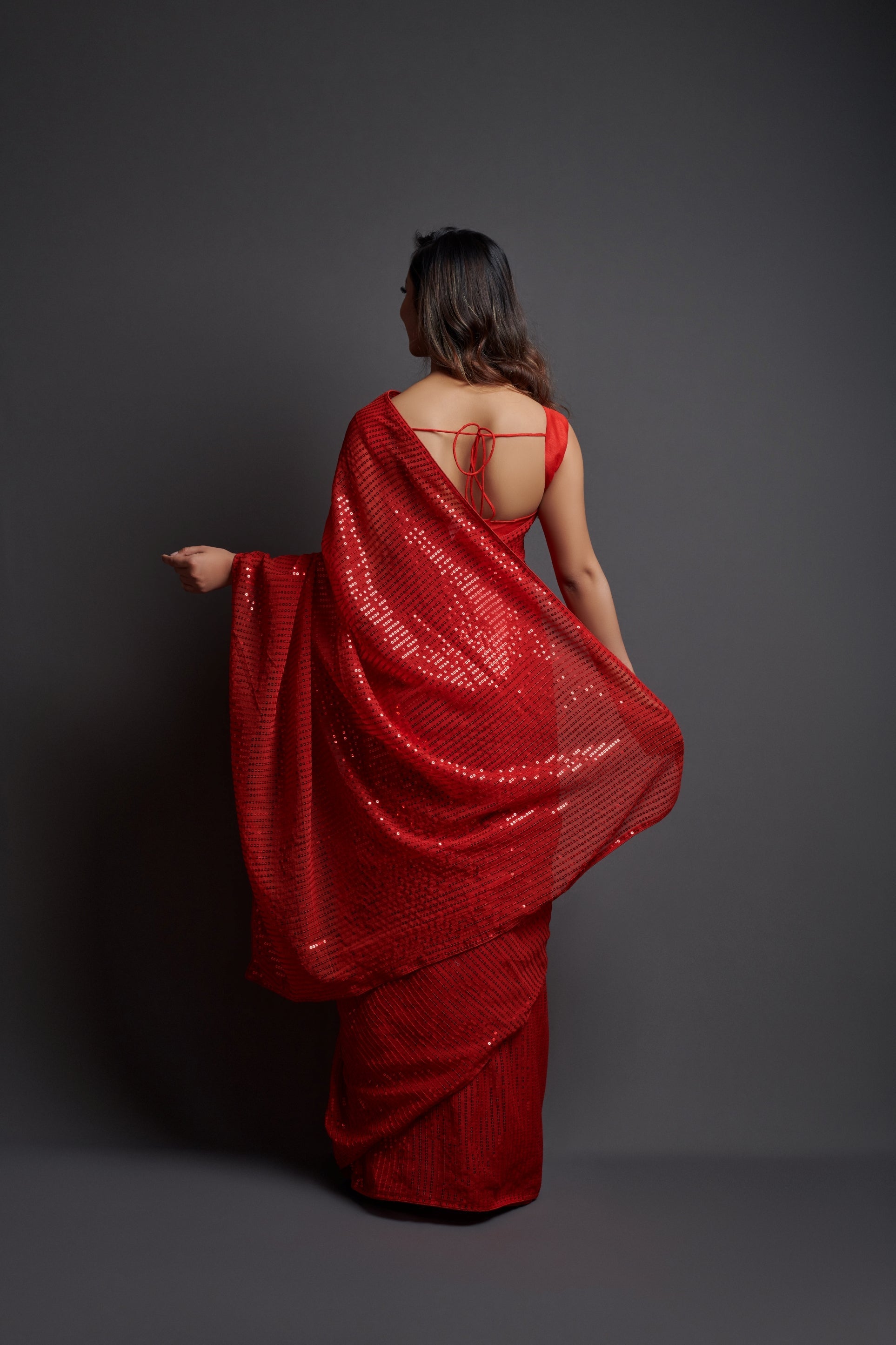 Red Georgette Saree with Designer Sequins Embroidery & Banglori Silk Blouse