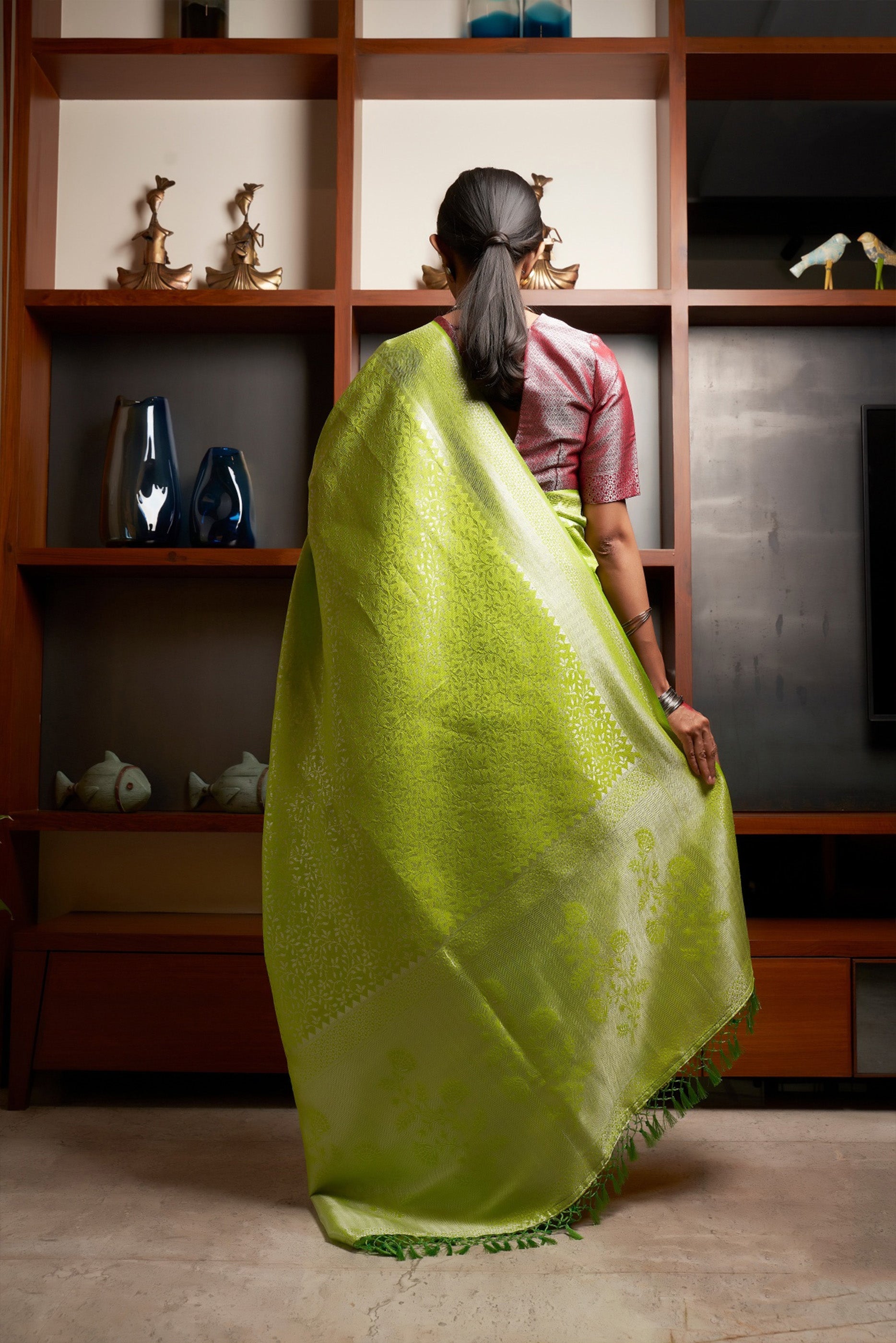 Elegant Green Kanjivaram Silk Saree with Heavy Wevon Self Designer Work