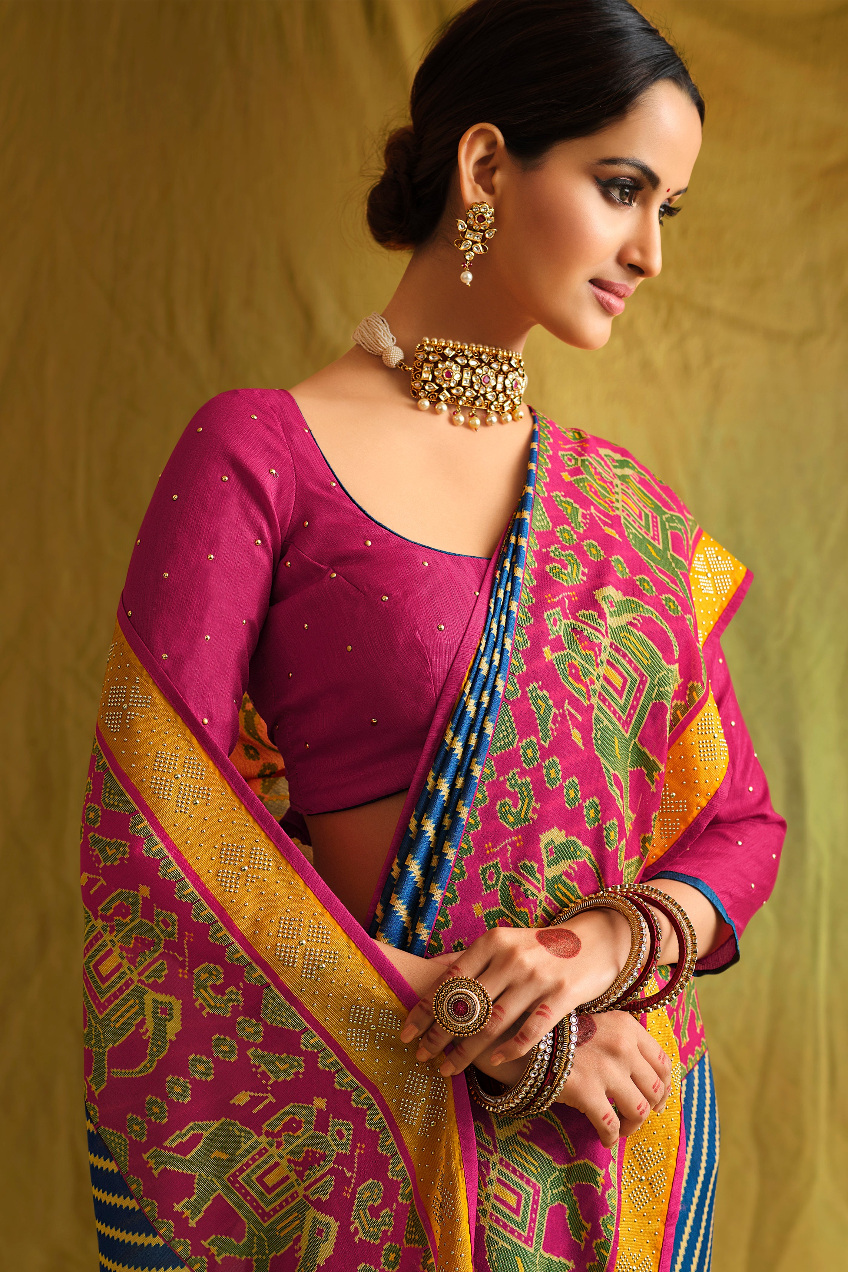 Regal Blue Brasso Printed Satin Saree with Festive Elegance