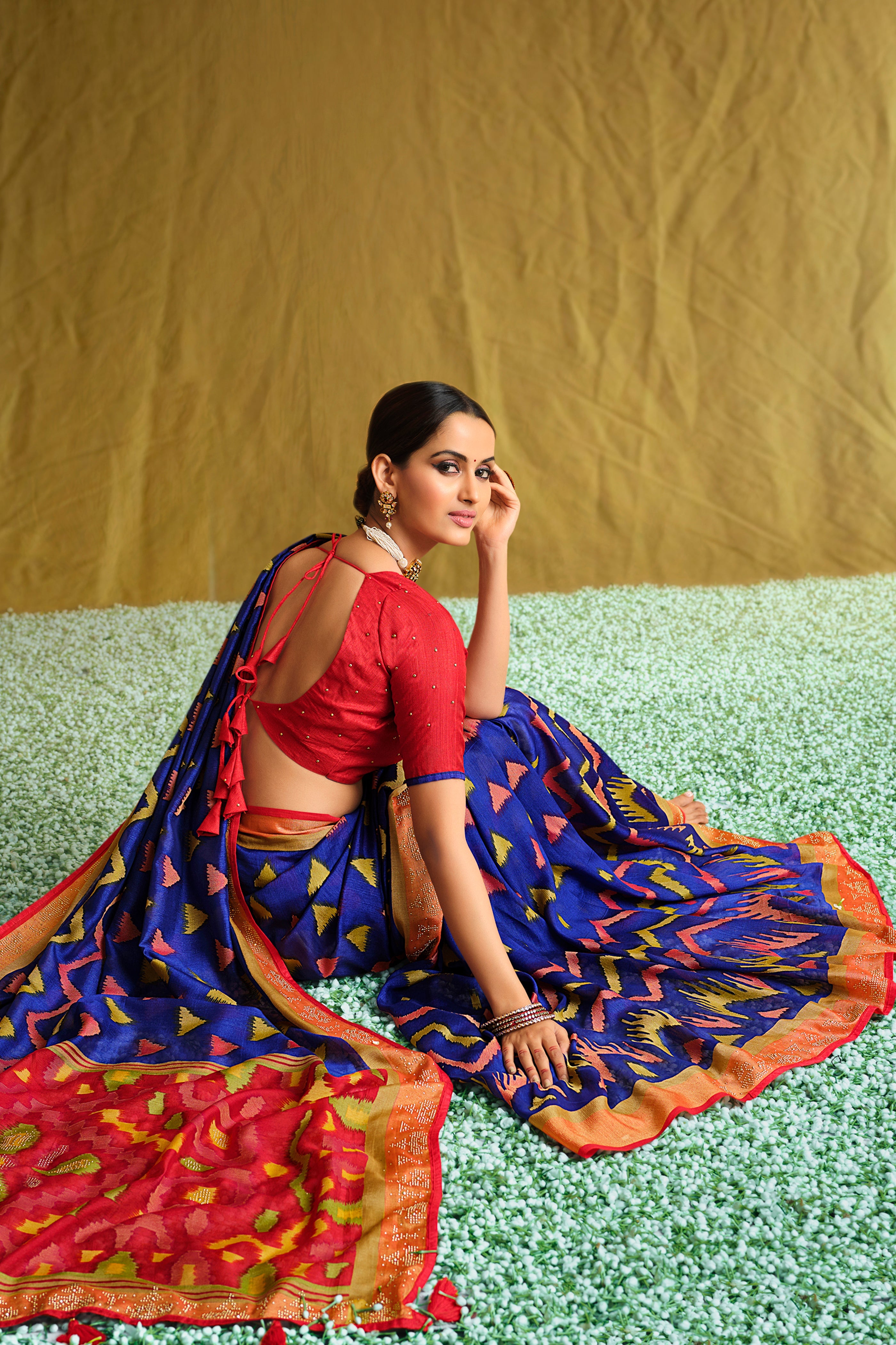 Majestic Royal Blue Brasso Saree with Festive Charm