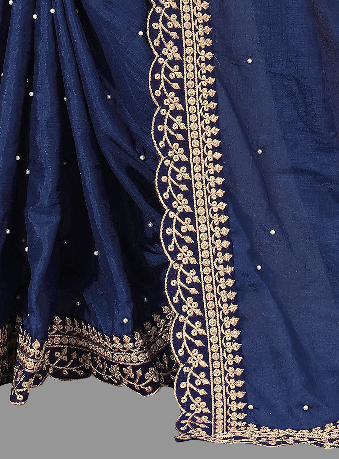 Blue Vichitra Silk Saree with Embroidery Cut Work Lace & Moti Work