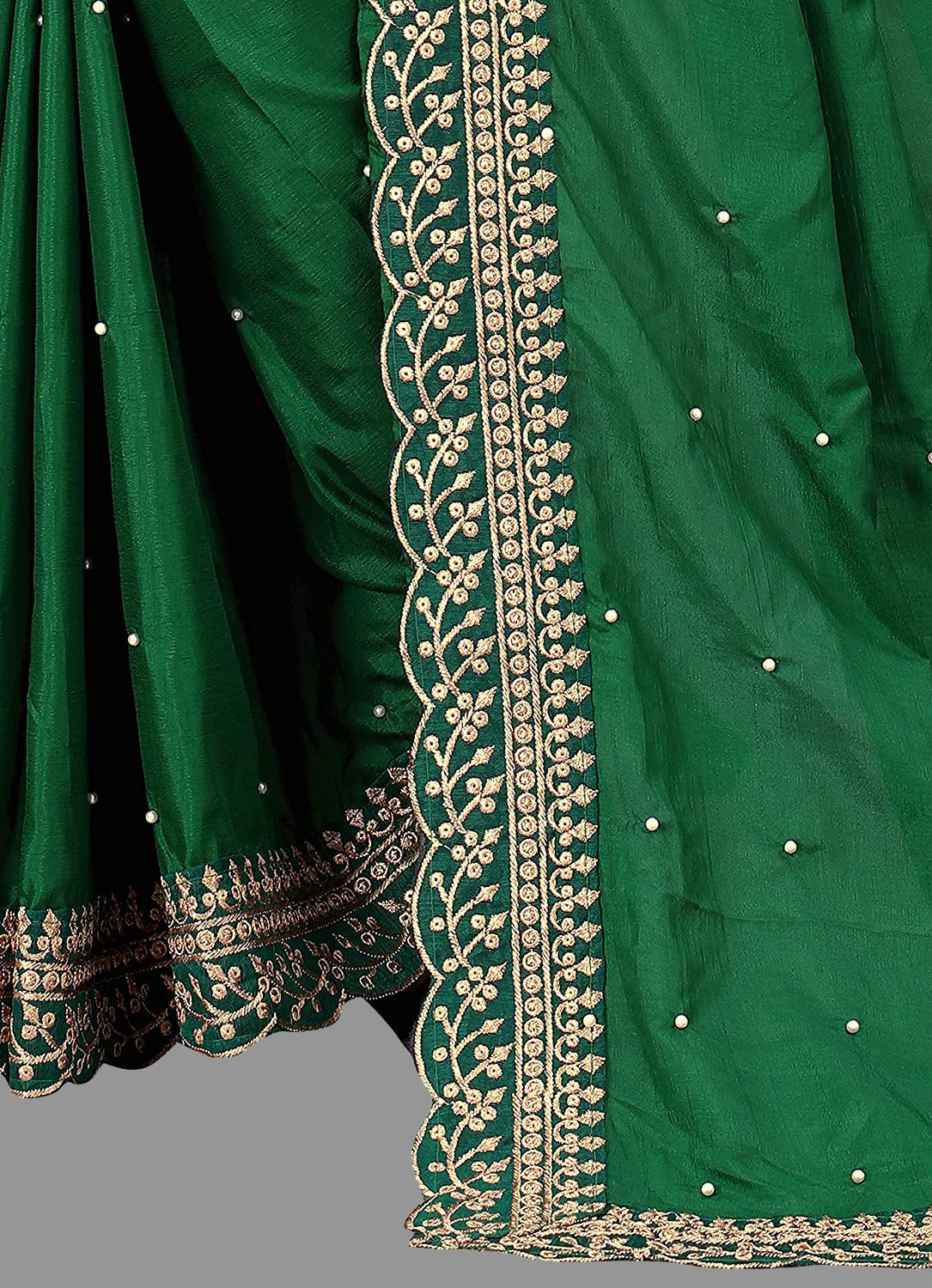 Green Vichitra Silk Saree with Embroidery Cut Work Lace & Moti Work