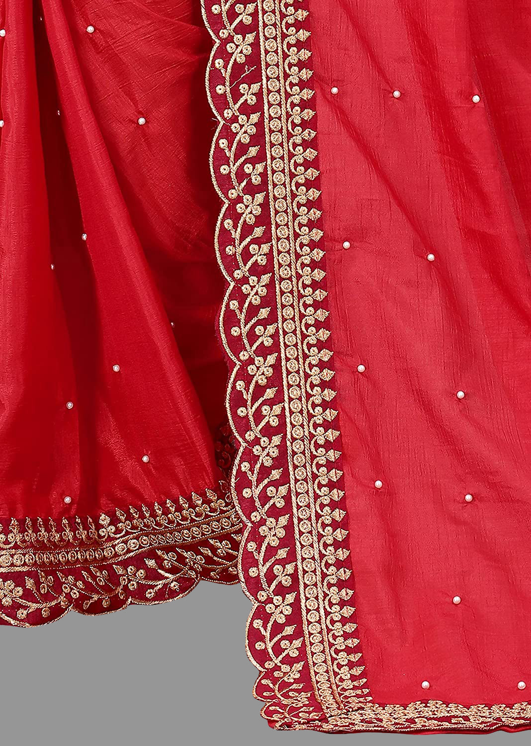 Radiant Red Vichitra Silk Saree with Embroidery Cut Work