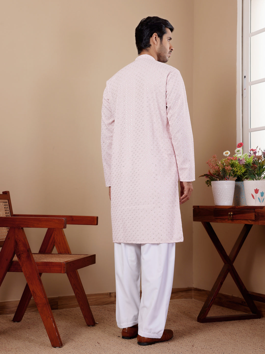 Elegant Pink Jacquard Kurta Set for Men