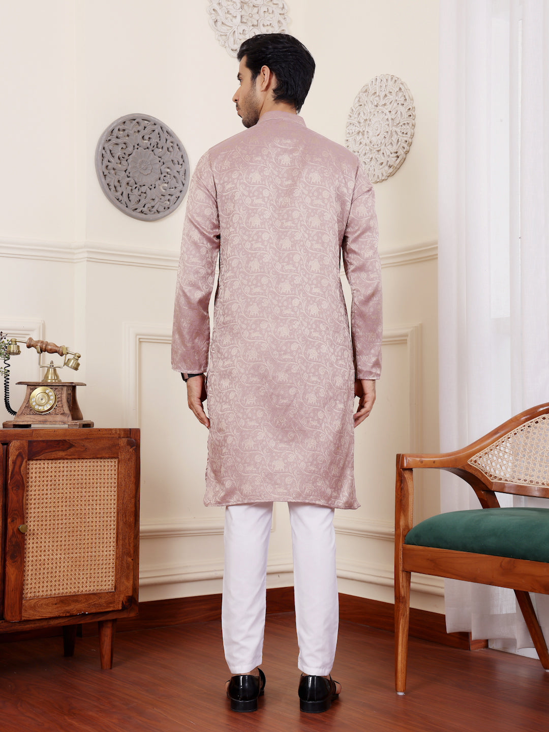Mauve Modal Silk Kurta Set with Wevon Design
