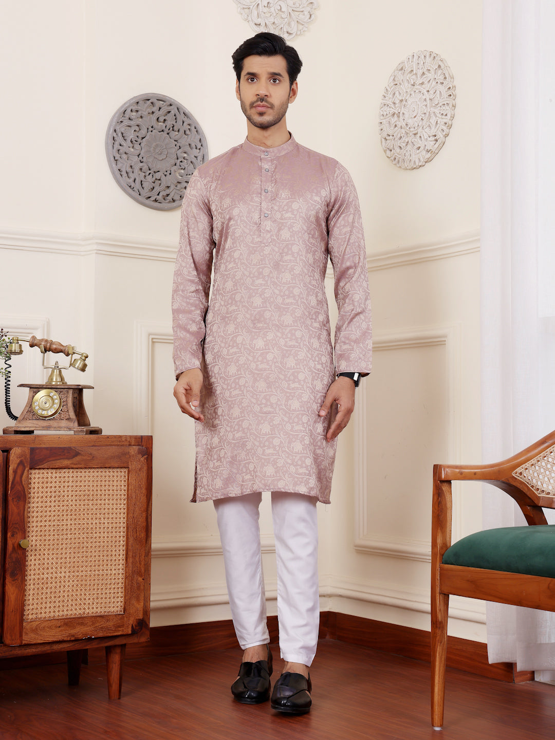 Mauve Modal Silk Kurta Set with Wevon Design