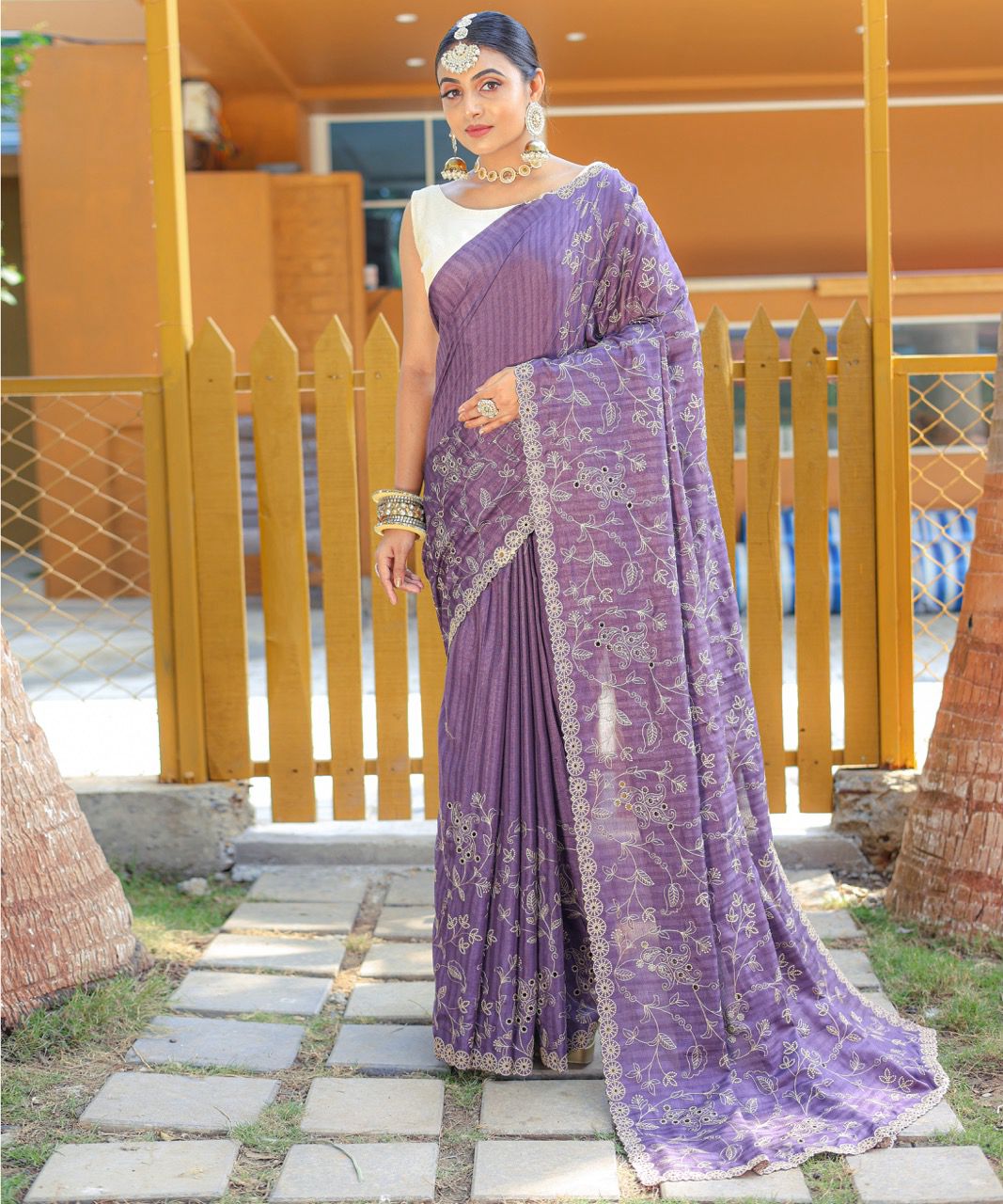 Mauve Whisper Handworked Soft Silk Saree with Floral Cutwork Border