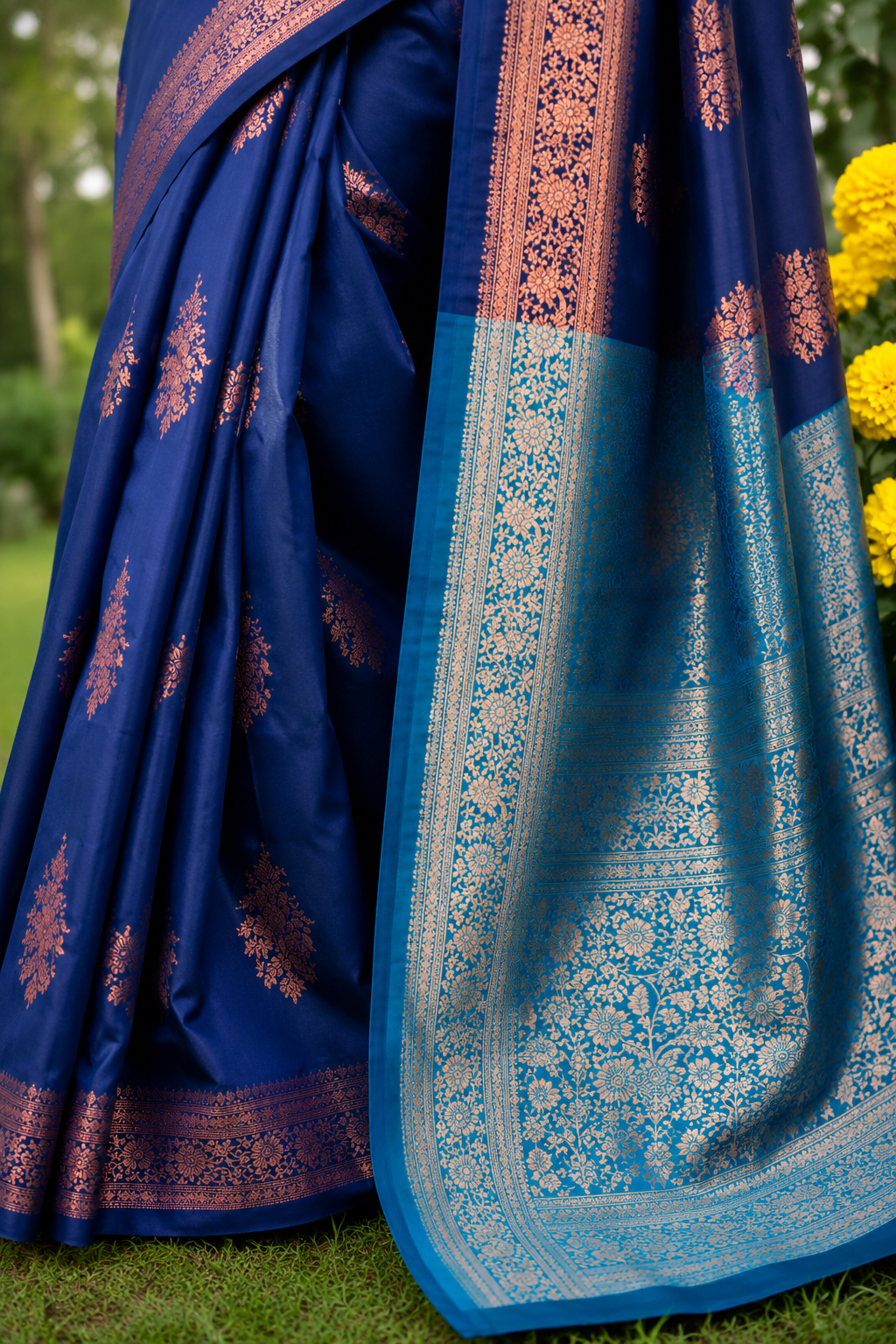 Royal Teal Blue Soft Banarasi Katan Silk Pattu Saree with Purple Contrast Zari Pallu