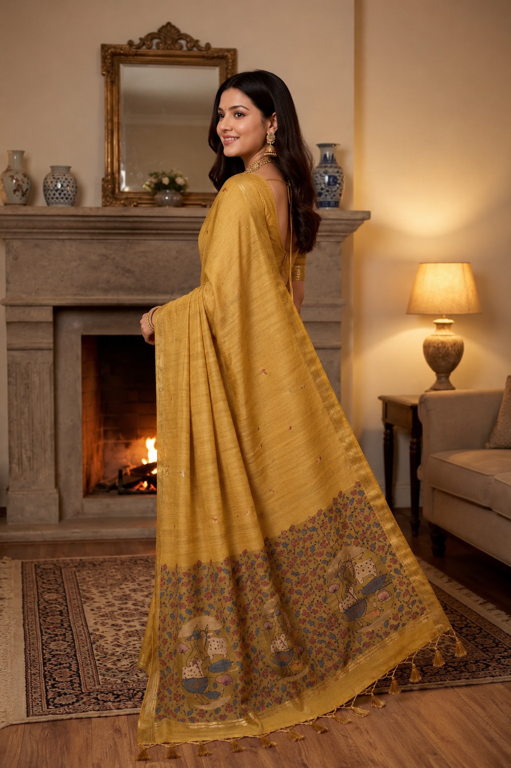 Mustard Gold Premium Ghicha Cotton Saree with Resham Woven Pichwai Pallu