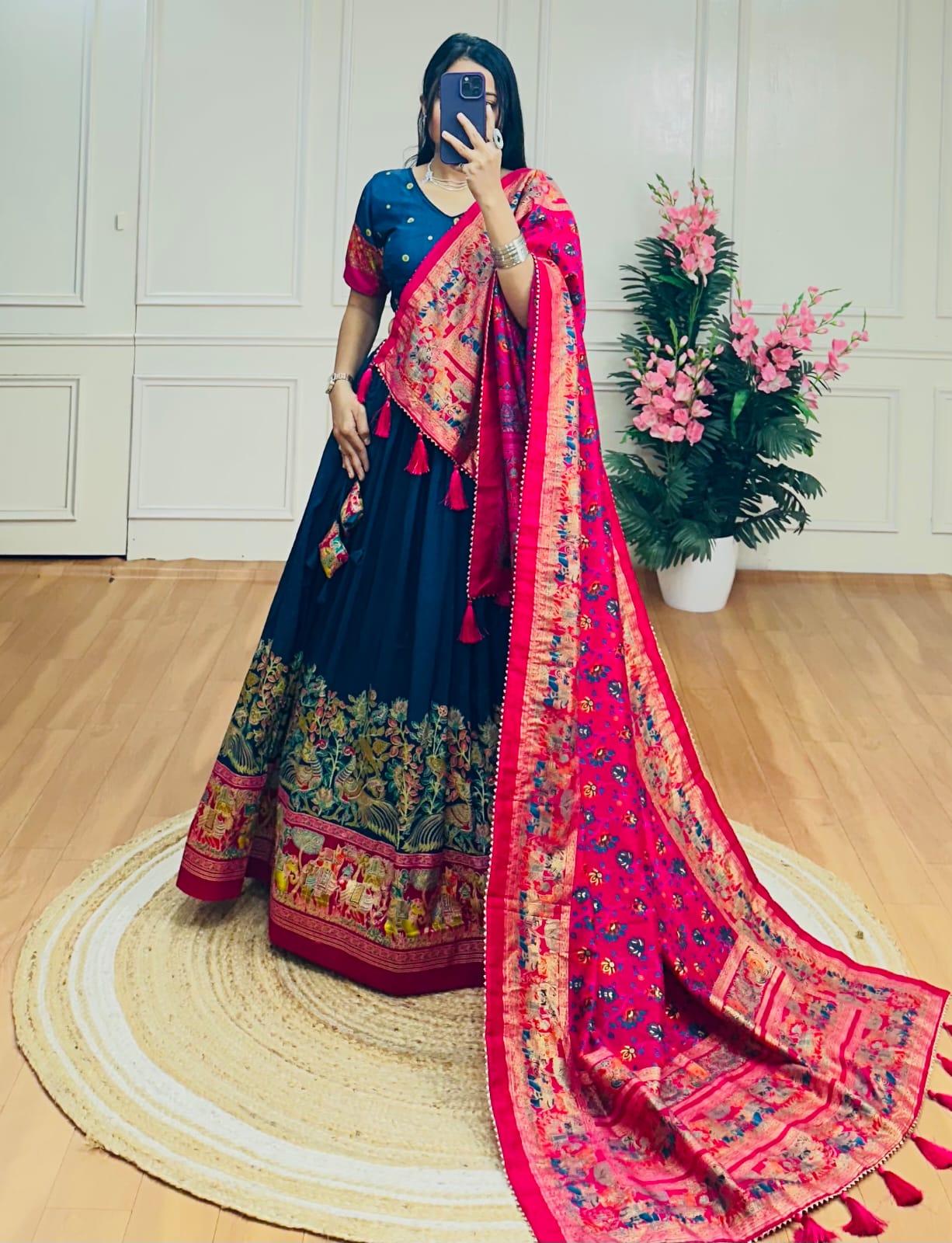 Royal Grace – Navy Blue Tussar Silk Lehenga with Rajasthani Patola Print Dupatta