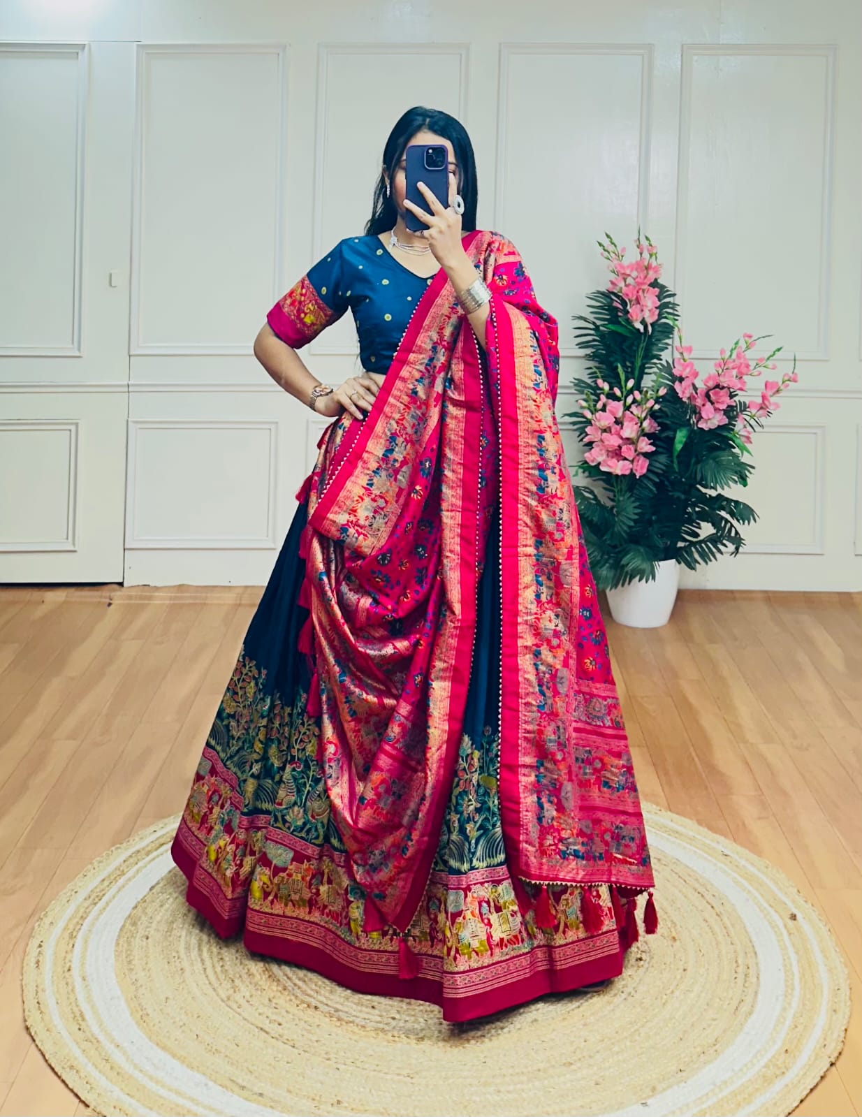 Royal Grace – Navy Blue Tussar Silk Lehenga with Rajasthani Patola Print Dupatta
