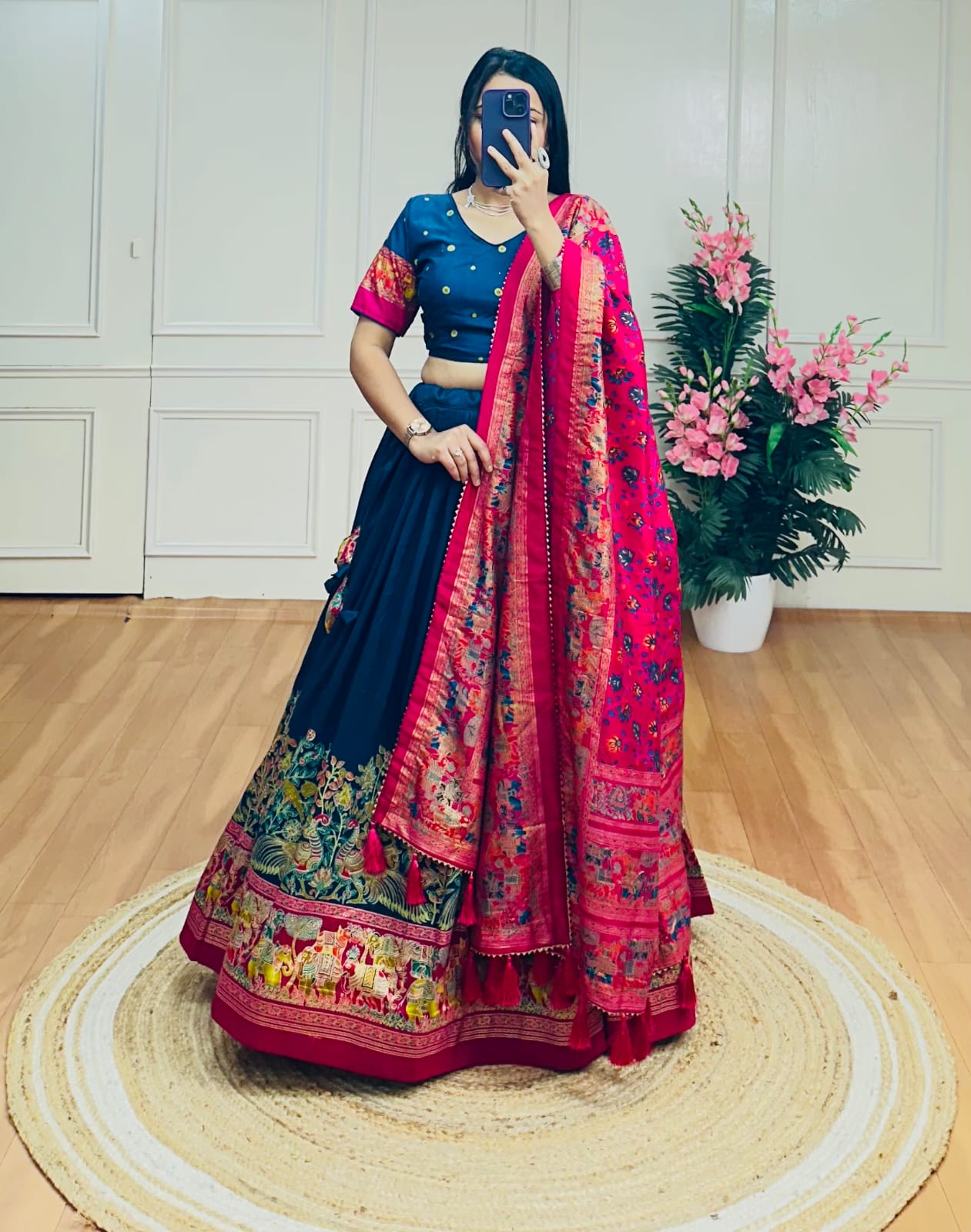 Royal Grace – Navy Blue Tussar Silk Lehenga with Rajasthani Patola Print Dupatta
