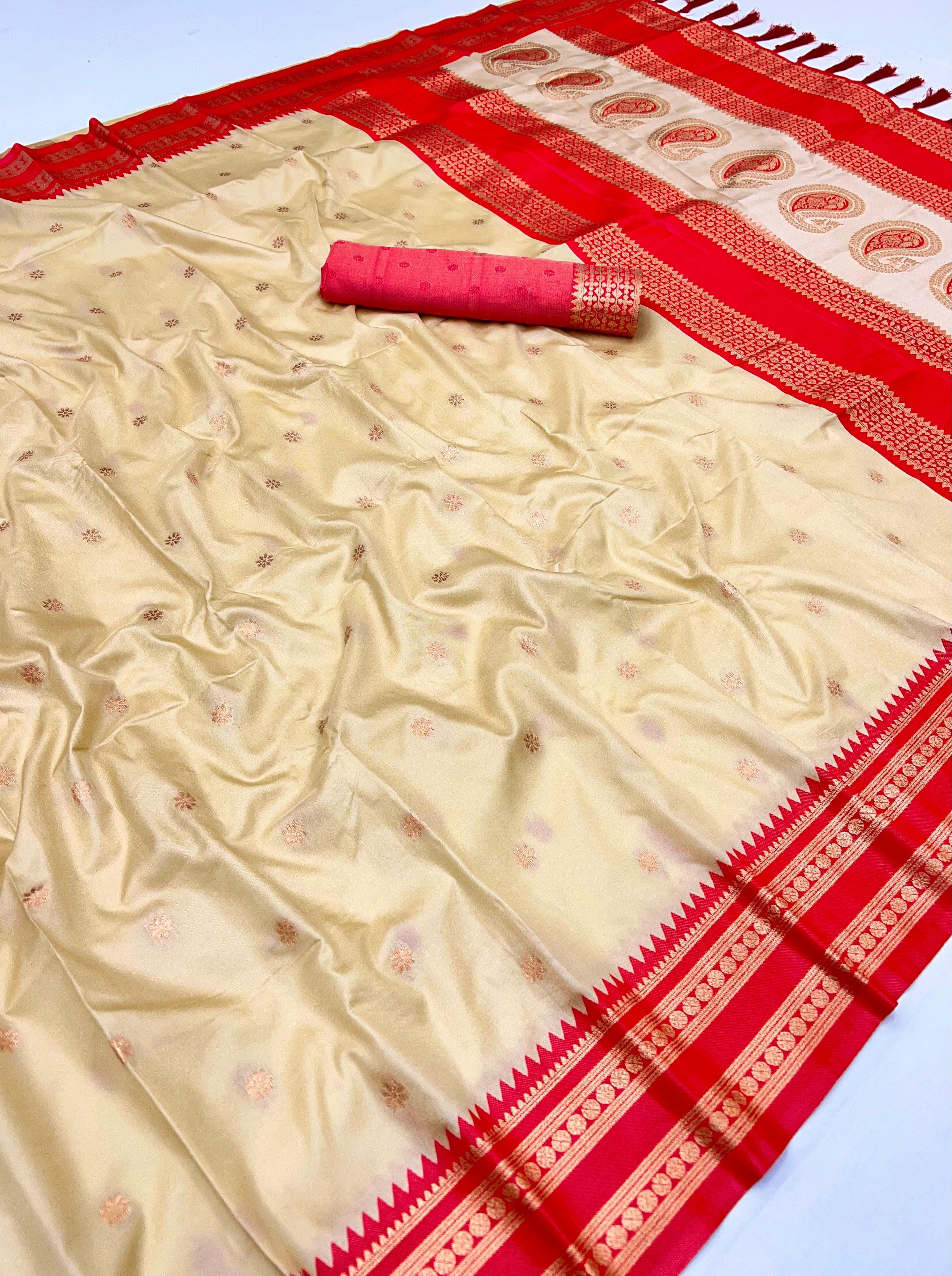 classic-elegance-cream-red-soft-silk-saree