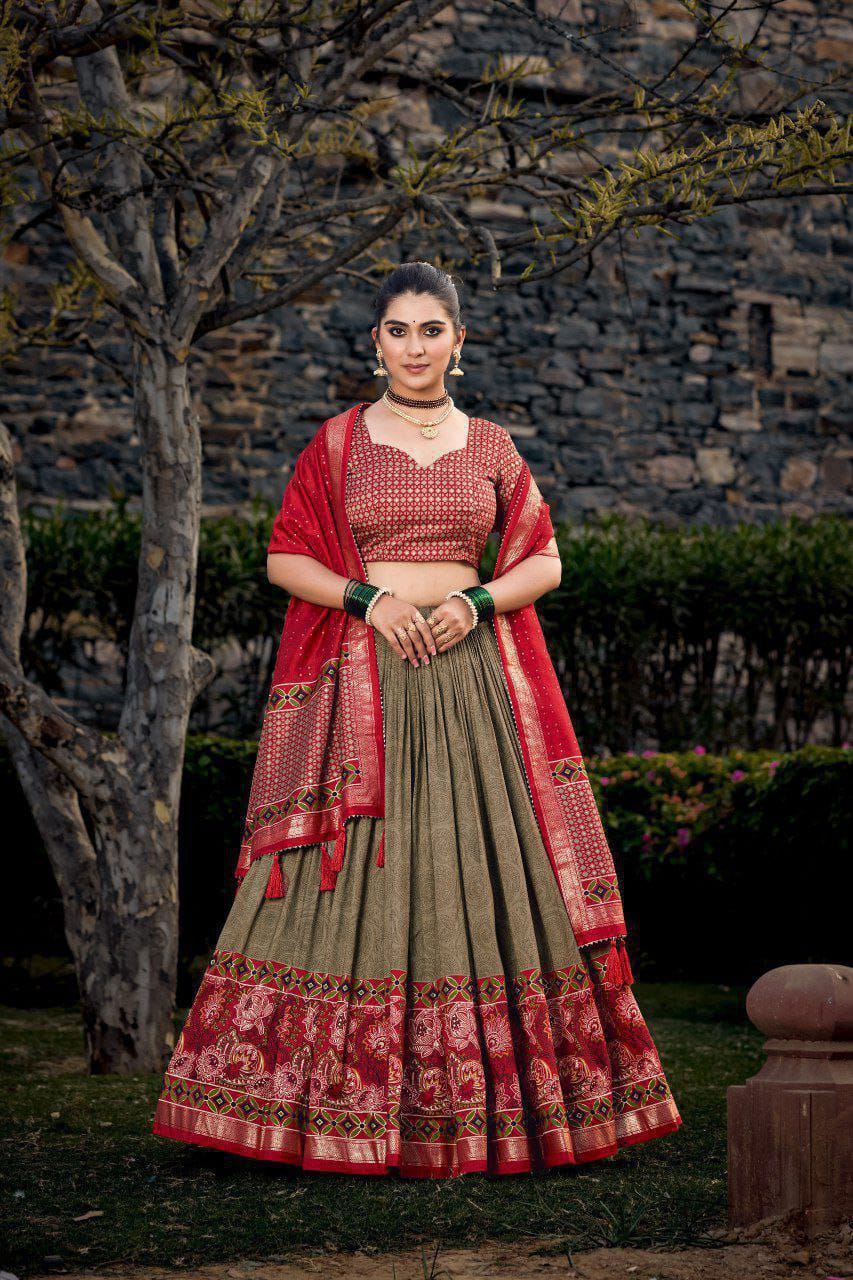 regal-olive-red-patola-tussar-lehenga