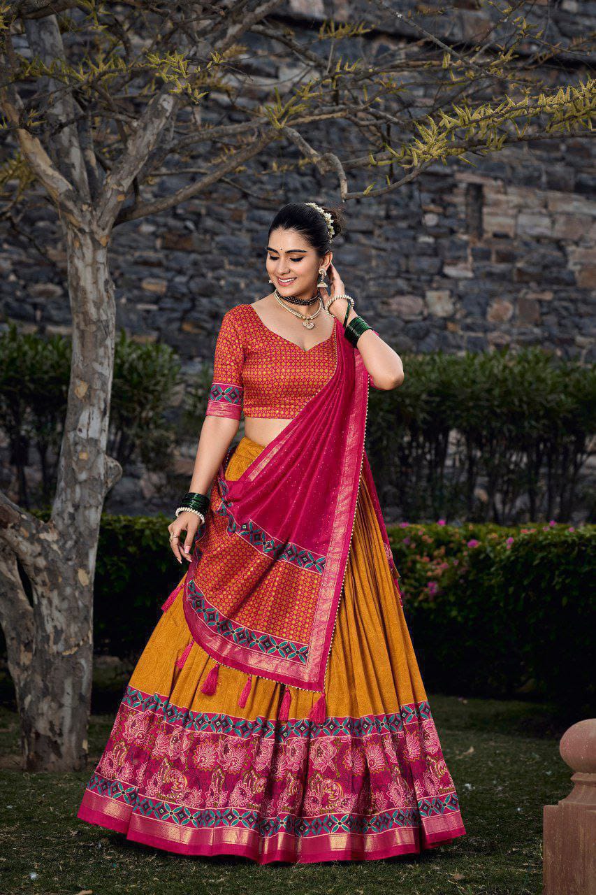 royal-mustard-rani-tussar-silk-lehenga-choli